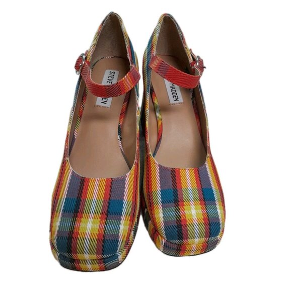 Madden Womens Chunky Heel Y2K Plaid Preppy Strap Size 6.5 Shoes - Picture 2 of 11